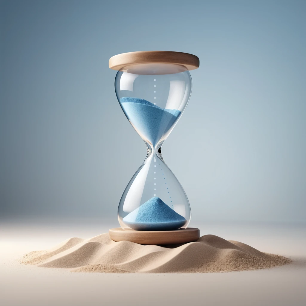 A 3D rendered hourglass icon with sand running out