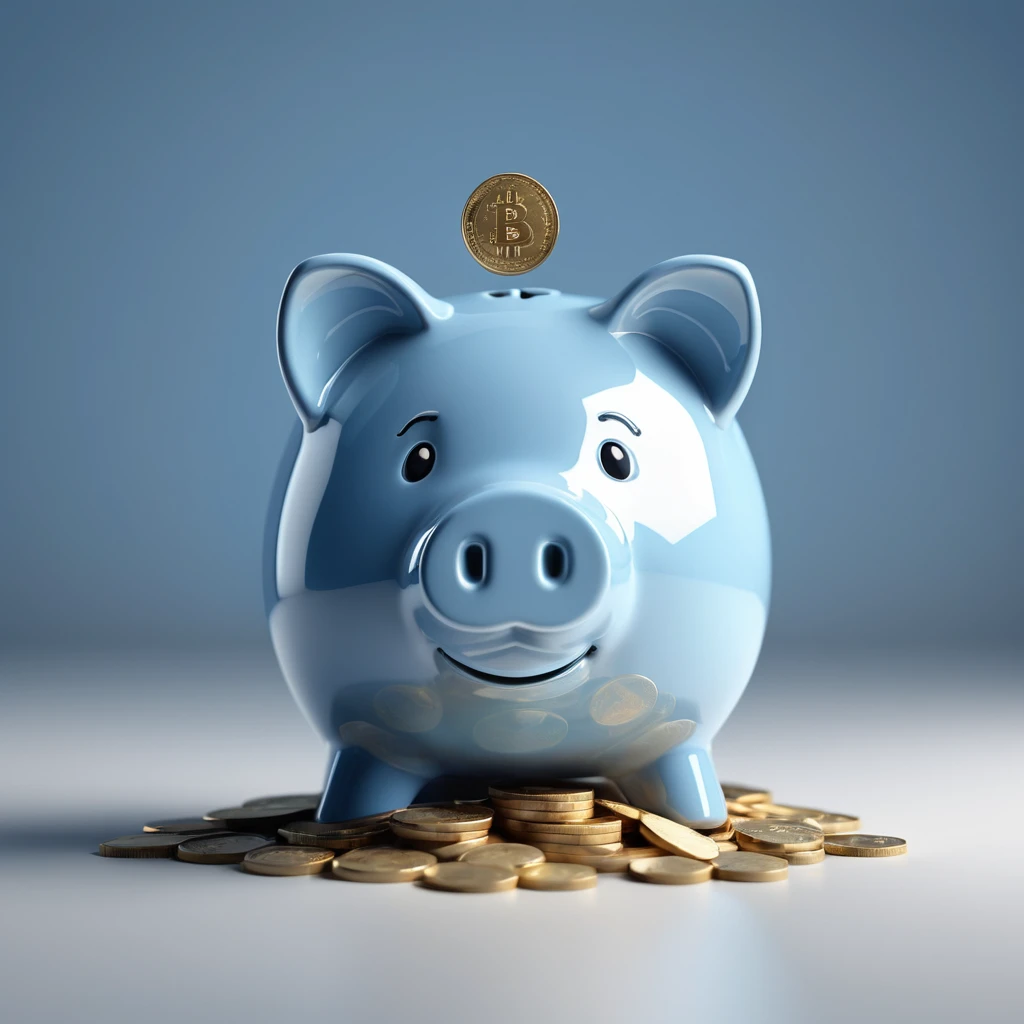 A 3D rendered piggy bank icon with coins floating around it