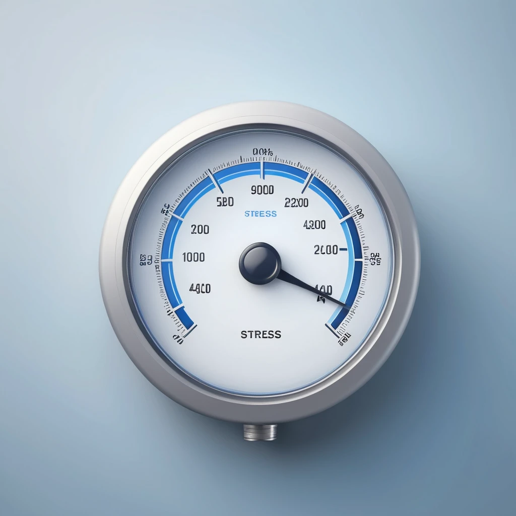 A 3D rendered stress meter icon showing high levels